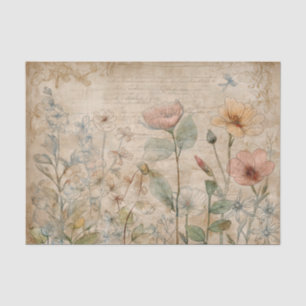 Vintage Botanischer Wildblumen Collage Decoupage Seidenpapier