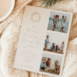 Vintage-Botanisches Monogramm 3 Foto Folien Feiertagskarte