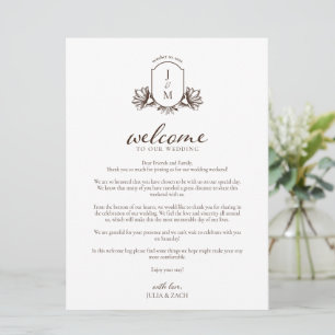 Vintage-Botanisches Monogramm Willkommen/Reiseplan Einladung