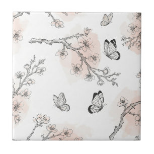 Vintage Botanisches Schmetterlings-Toile-Muster (1 Fliese