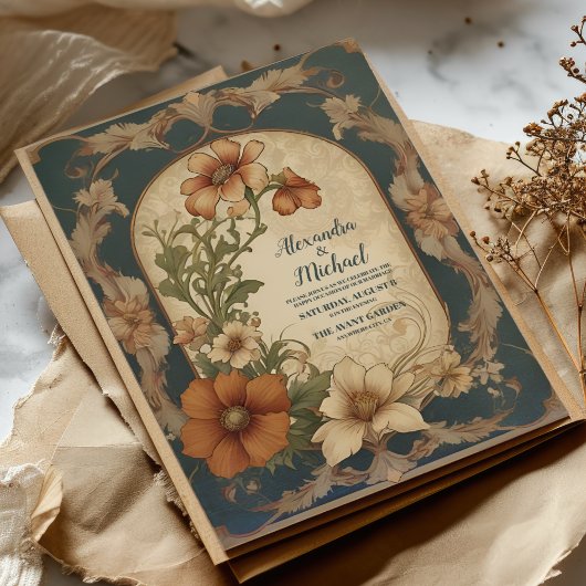 Vintage Bougainvillea Jugendstil-Hochzeit Einladung