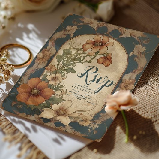 Vintage Bougainvillea Jugendstil-Hochzeit RSVP Karte
