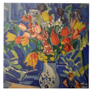 Vintage Bouquet mit Figuren im Hintergrund Fliese