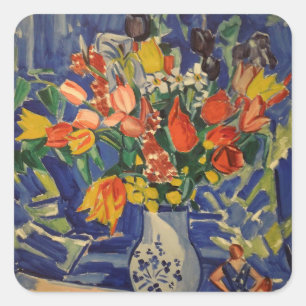 Vintage Bouquet mit Figuren im Hintergrund Quadratischer Aufkleber