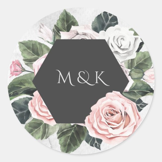 Vintage Bouquet Monogram Initials Runder Aufkleber (Vorderseite)