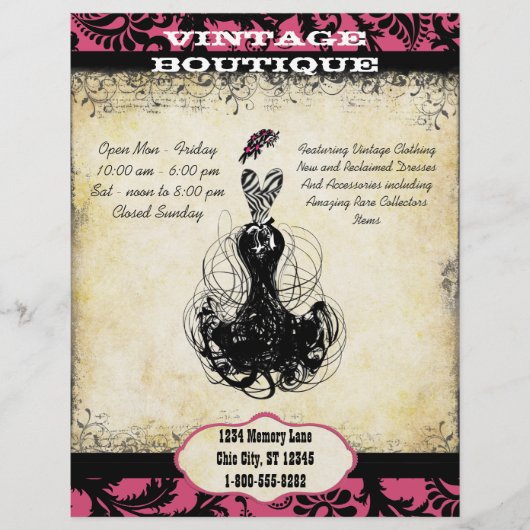 Vintage Boutique für Schwarz und Rosa Flyer (Vorne)