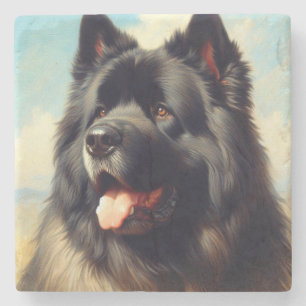 Vintage Bouvier des Flandres Gemälde Steinuntersetzer