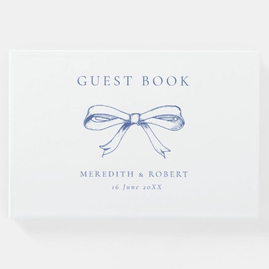 Vintage Bow Blue & White Wedding Gästebuch (Vorderseite)