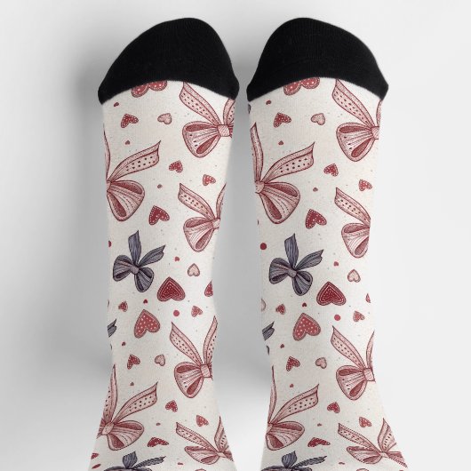  Vintage Bow & Heart Cute Socks Socken (Oben)