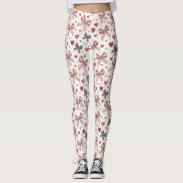 Vintage Bow & Heart Romantic Leggings