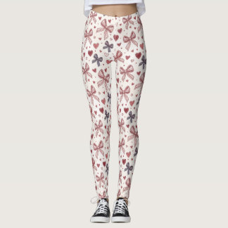 Vintage Bow & Heart Romantic Leggings