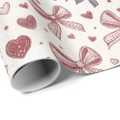 Vintage Bow & Heart Romantic Wrapping Paper Geschenkpapier (Rolleneckpunkt)