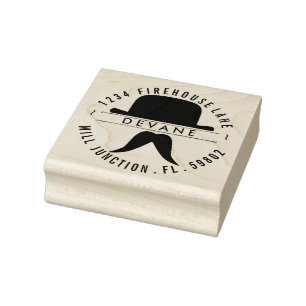 Vintage Bowler Hat & Mustache Rücksendeadresse Bri Gummistempel