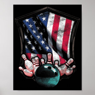 Vintage Bowling Amerikanische USA Flagge Bowling Poster