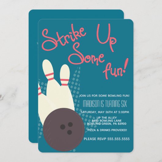 Vintage Bowling Party Geburtstagspartei Einladung (Vorne/Hinten)