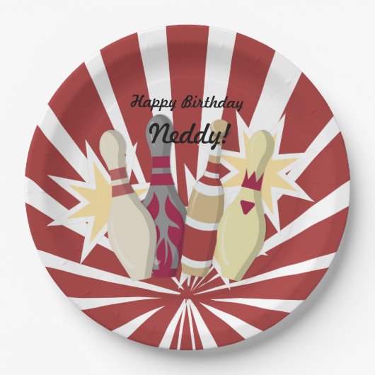 Vintage Bowling Thema Pappteller (Vorderseite)