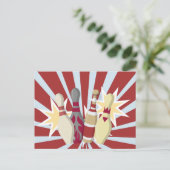 Vintage-Bowling-Thema Postkarte (Stehend Vorderseite)