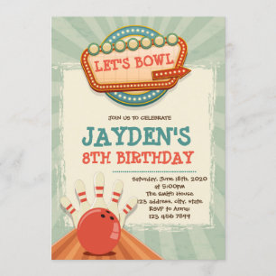 Vintage Bowlingsgeburtstags-Party Einladung