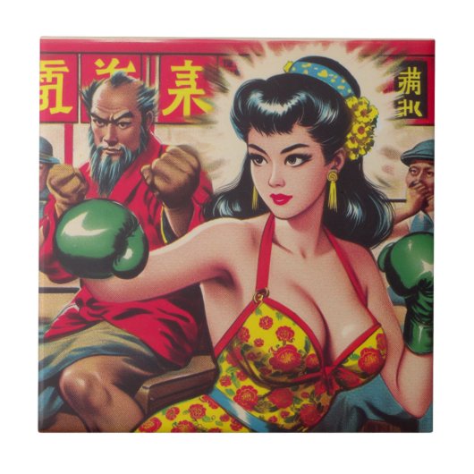 Vintage-Boxen-Mädchen Fliese (Vorderseite)