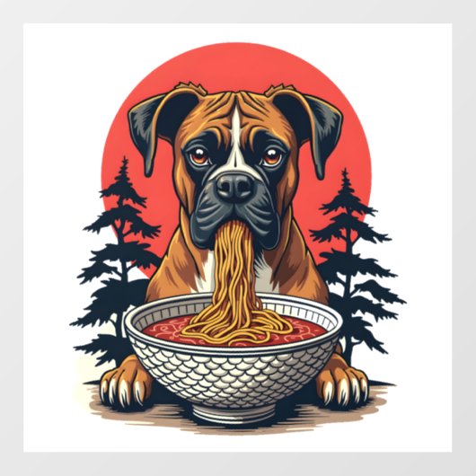 Vintage Boxer Dog Eating Ramen Japanese Sunset Ill Fensteraufkleber (Blatt)