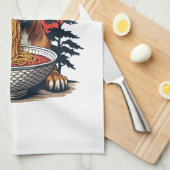 Vintage Boxer Dog Eating Ramen Japanese Sunset Ill Geschirrtuch (Viertel Falte)