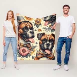Vintage Boxer-Dog-Illustration Fleecedecke