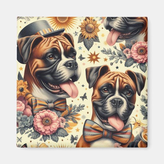 Vintage Boxer-Dog-Illustration Magnet (Vorne)