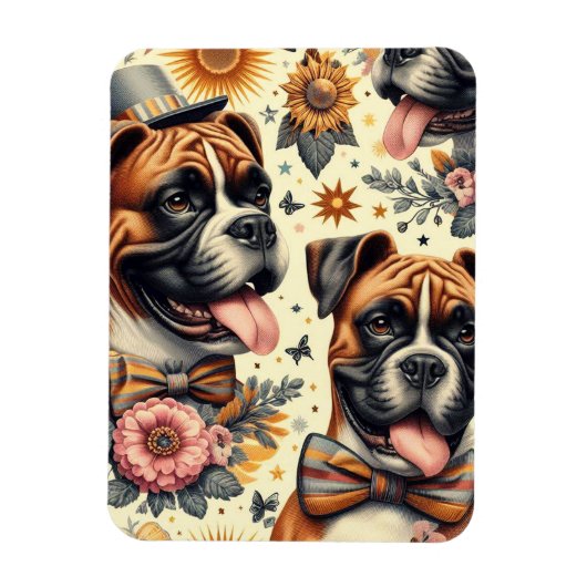 Vintage Boxer-Dog-Illustration Magnet (Vertikal)