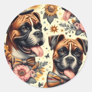 Vintage Boxer-Dog-Illustration Runder Aufkleber
