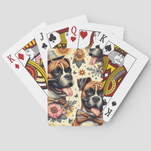 Vintage Boxer-Dog-Illustration Spielkarten (Rückseite)
