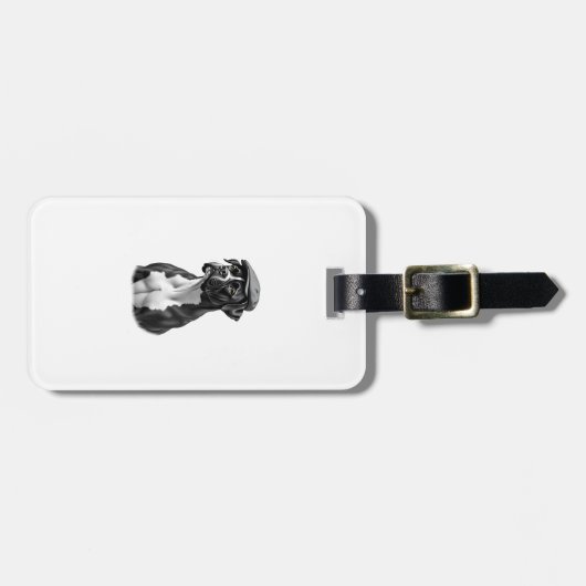 Vintage Boxer Dog in Cap Monochrome Graphic Illust Gepäckanhänger (Vorderseite horizontal)