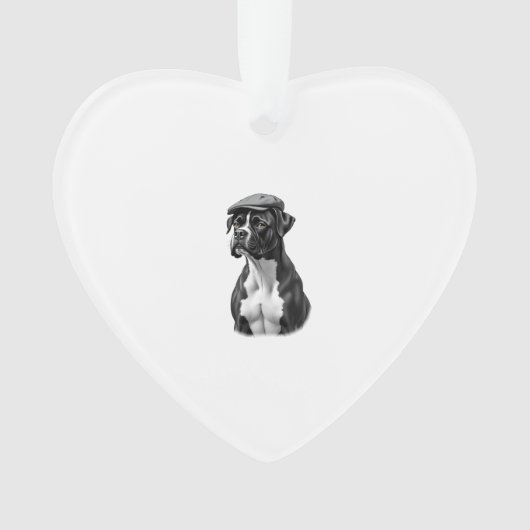 Vintage Boxer Dog in Cap Monochrome Graphic Illust Ornament (Vorderseite)