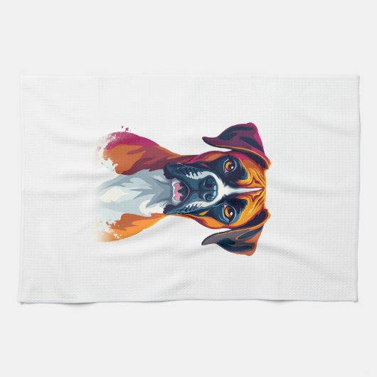 Vintage Boxer Dog Portrait Color Splash Pop Art Il Geschirrtuch (Horizontal)