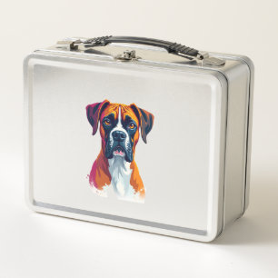 Vintage-Boxer-Hundeporträt-Farbsplash-Pop-Art-Il Metall Brotdose