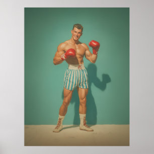 Vintage Boxer in gestreiften Shorts Poster