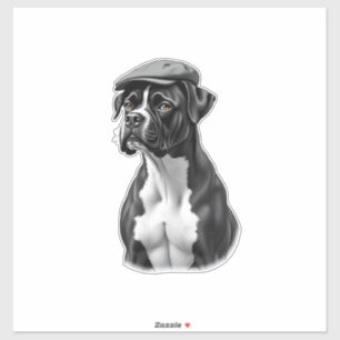 Vintage-Boxerhund in Kappe Monochrom Grafikillustr Aufkleber