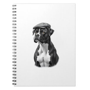 Vintage-Boxerhund in Kappe Monochrom-Grafikillustr Notizblock
