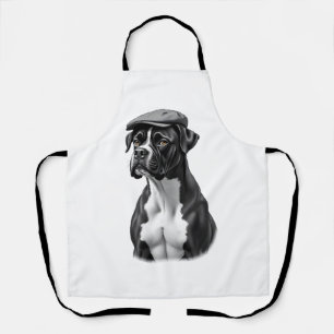 Vintage-Boxerhund in Kappe Monochrom-Grafikillustr Schürze