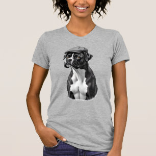 Vintage-Boxerhund in Kappe Monochrom Grafikillustr T-Shirt