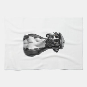 Vintage-Boxerhund in Kappe Monochrome Grafikillust Geschirrtuch