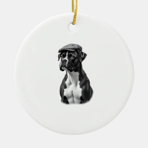 Vintage-Boxerhund in Kappe Monochrome Grafikillust Keramik Ornament