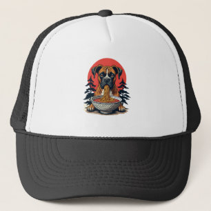 Vintage-Boxerhund isst Ramen japanische Sonnenunte Truckerkappe