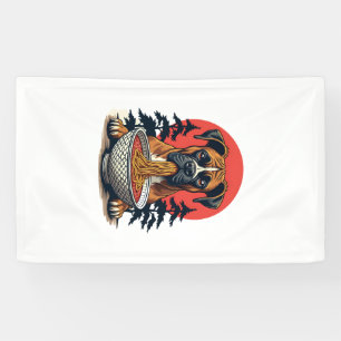 Vintage-Boxerhund isst Ramen japanischer Sonnenunt Banner