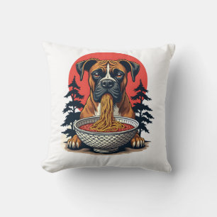 Vintage-Boxerhund isst Ramen japanischer Sonnenunt Kissen