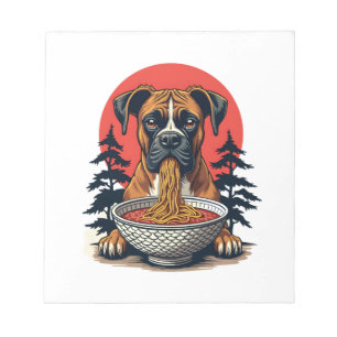 Vintage-Boxerhund isst Ramen japanischer Sonnenunt Notizblock