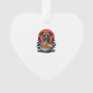 Vintage-Boxerhund isst Ramen-Japanischer-Sonnenunt Ornament