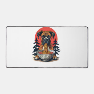 Vintage-Boxerhund isst Ramen japanischer Sonnenunt Schreibtischunterlage