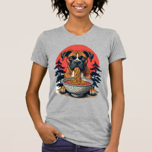 Vintage-Boxerhund isst Ramen japanischer Sonnenunt T-Shirt