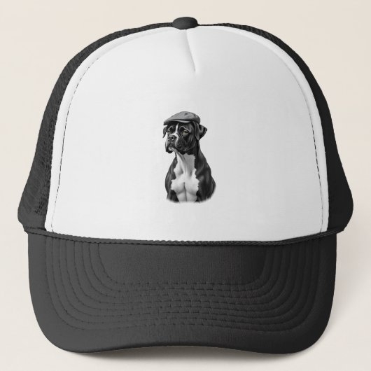 Vintage-Boxerhund mit Kappe Monochrome Grafikillus (Vorderseite)