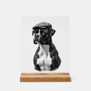 Vintage-Boxerhund mit Kappe Monochrome Grafikillus Acrylschild